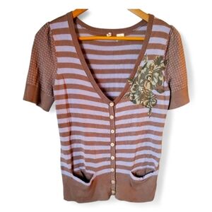 MOTH / ANTHROPOLOGIE Purple Brown Striped Cattalya Cardigan - Small